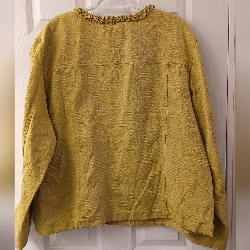 Ruby Rd Ruffle Front Jacket – Size 22W – Chartreuse Brocade‑Style Fabric - Picture 8 of 8